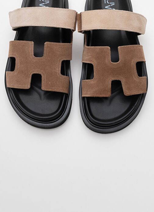 MORTE Toprak-Bej Süet Hakiki Deri Kadın Terlik - Görsel 5