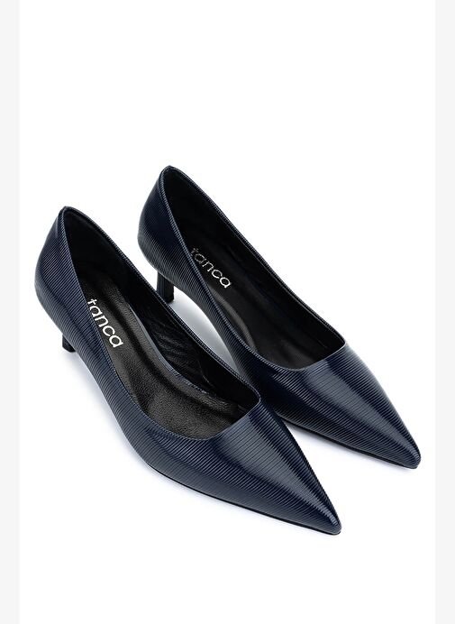 Tamer Tanca Kadın Suni Deri Lacivert Topuklu Ayakkabı - Görsel 3