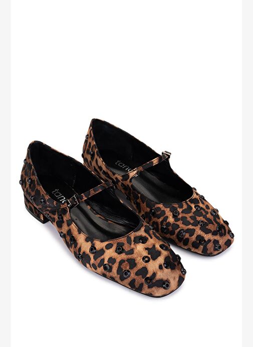 Tamer Tanca Kadın Hakiki Deri Leopar Babet Ayakkabı - Görsel 3