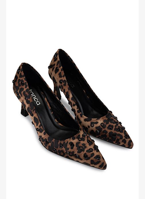 Tamer Tanca Kadın Saten Leopar Topuklu Ayakkabı - Görsel 3