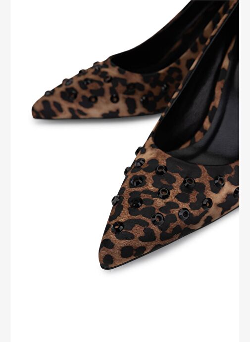 Tamer Tanca Kadın Saten Leopar Topuklu Ayakkabı - Görsel 4