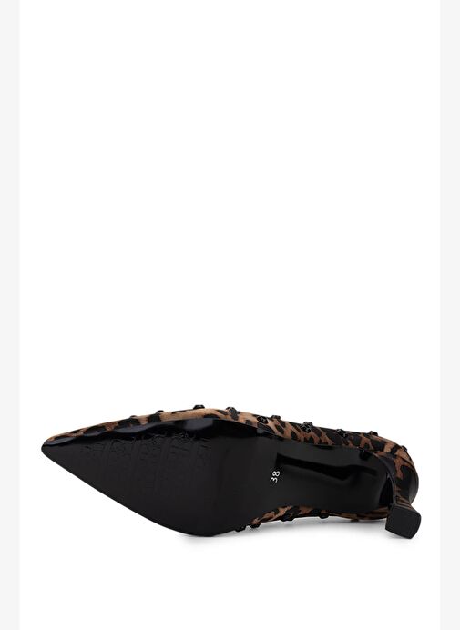 Tamer Tanca Kadın Saten Leopar Topuklu Ayakkabı - Görsel 5