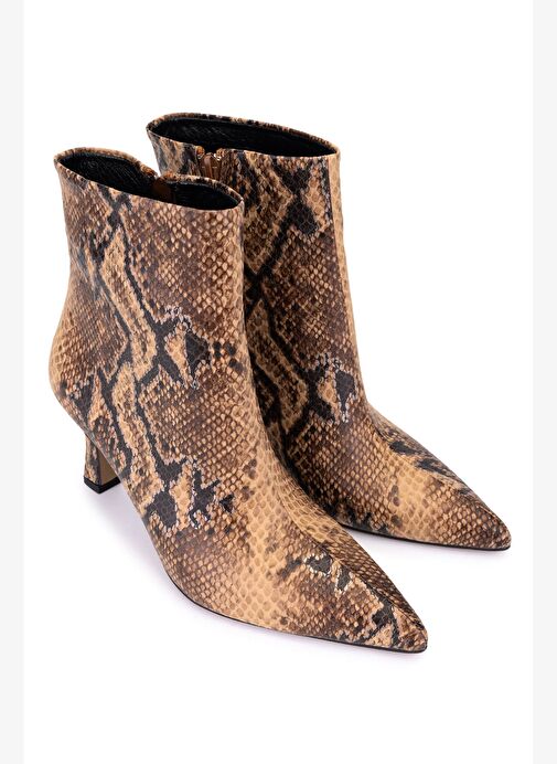 Tamer Tanca Kadın Hakiki Deri Naturel Yılan Topuklu Bot - Görsel 3
