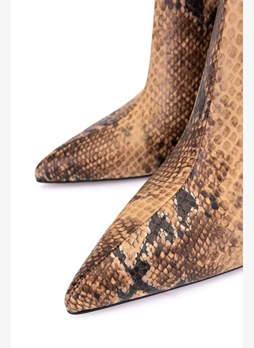 Tamer Tanca Kadın Hakiki Deri Naturel Yılan Topuklu Bot - Görsel 5