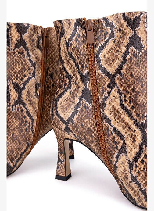 Tamer Tanca Kadın Hakiki Deri Naturel Yılan Topuklu Bot - Görsel 6