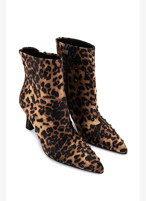 Tamer Tanca Kadın Saten Leopar Topuklu Bot - Görsel 3
