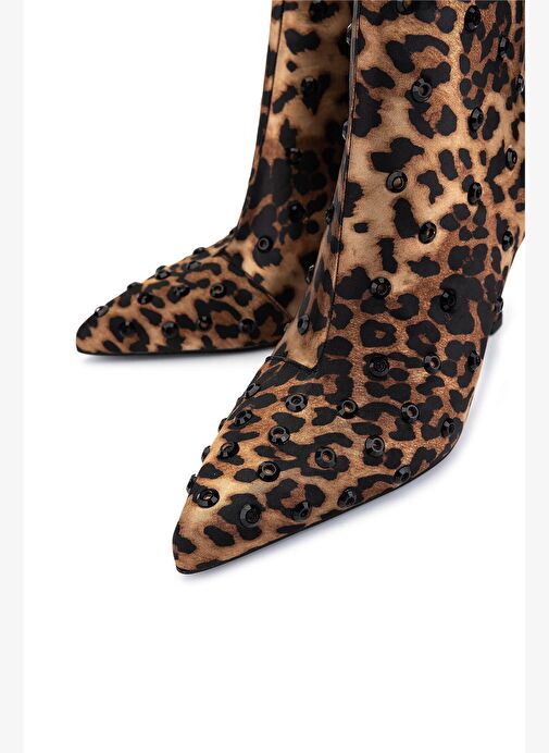 Tamer Tanca Kadın Saten Leopar Topuklu Bot - Görsel 4