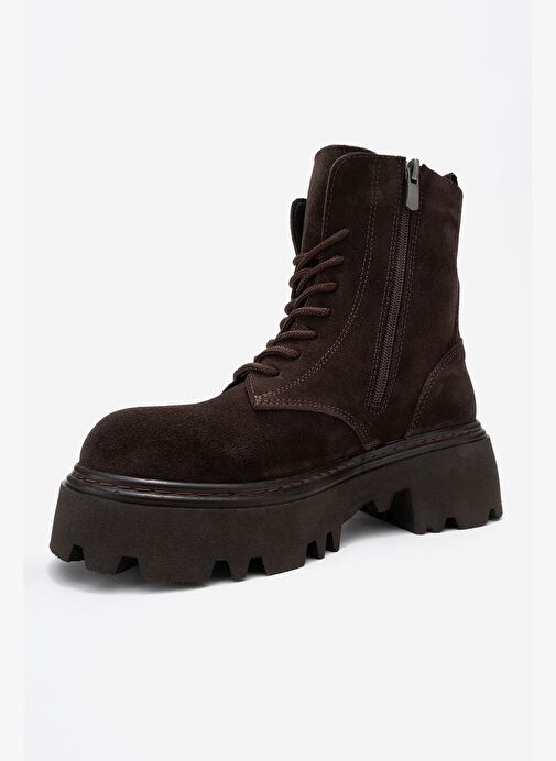 LORETA Kahverengi Süet Hakiki Deri Kadın Postal Bot - Görsel 5