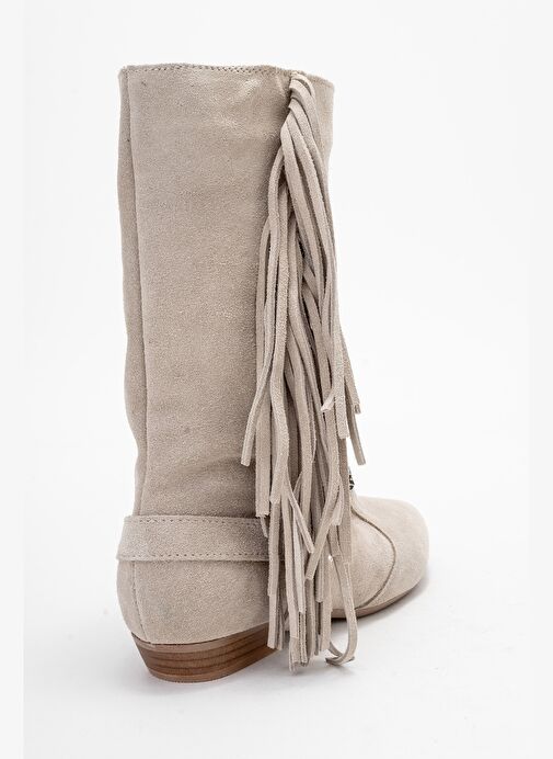 SELORA Bej Süet Püsküllü Hakiki Deri Tokalı Kadın Western Bot - Görsel 6
