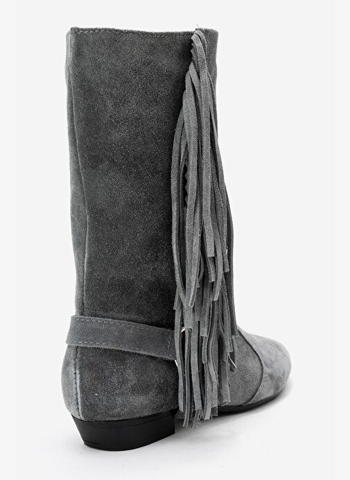 SELORA Gri Süet Püsküllü Hakiki Deri Tokalı Kadın Western Bot - Görsel 6
