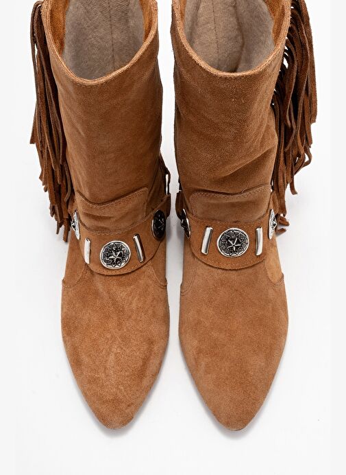 SELORA Taba Süet Püsküllü Hakiki Deri Tokalı Kadın Western Bot - Görsel 3