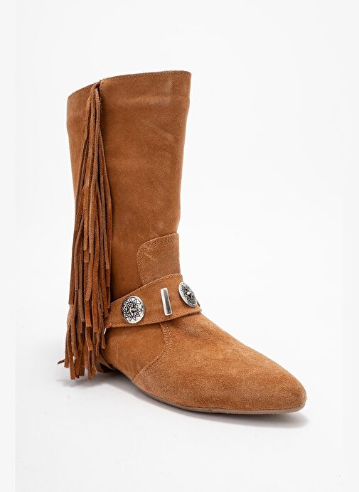 SELORA Taba Süet Püsküllü Hakiki Deri Tokalı Kadın Western Bot - Görsel 4