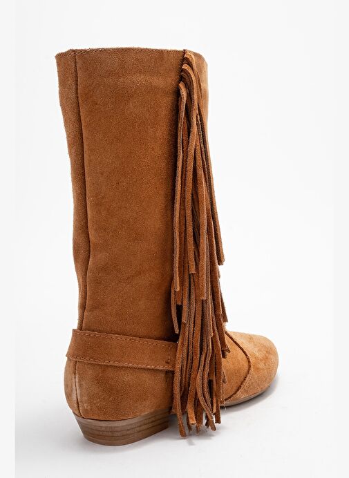 SELORA Taba Süet Püsküllü Hakiki Deri Tokalı Kadın Western Bot - Görsel 6