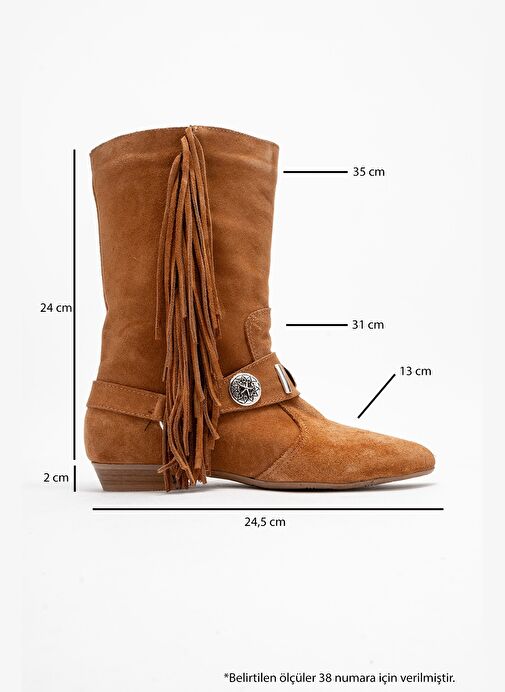 SELORA Taba Süet Püsküllü Hakiki Deri Tokalı Kadın Western Bot - Görsel 7