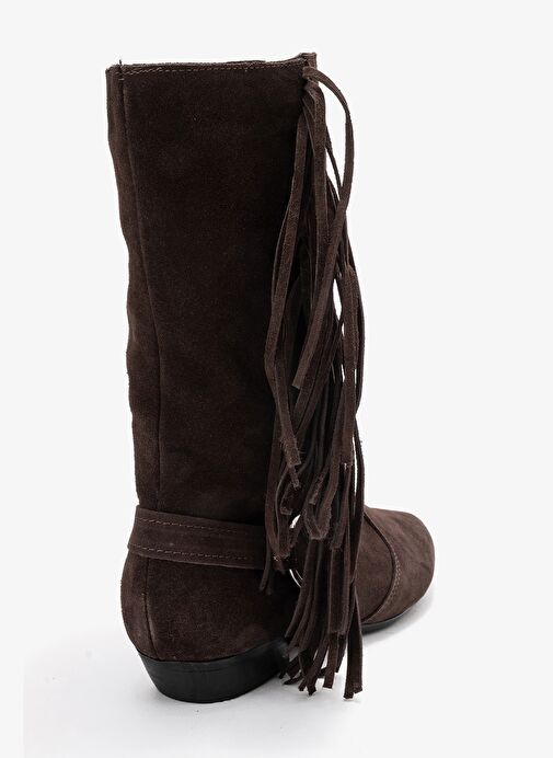 SELORA Kahverengi Süet Püsküllü Hakiki Deri Tokalı Kadın Western Bot - Görsel 6