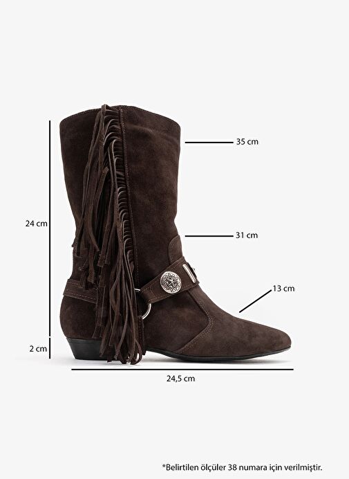 SELORA Kahverengi Süet Püsküllü Hakiki Deri Tokalı Kadın Western Bot - Görsel 7