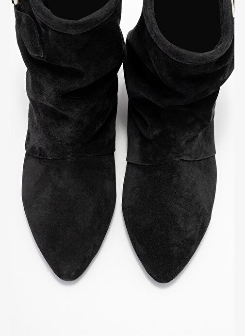 NOAR Siyah Süet Hakiki Deri Büzgülü Fermuarlı Kadın Bot - Görsel 3