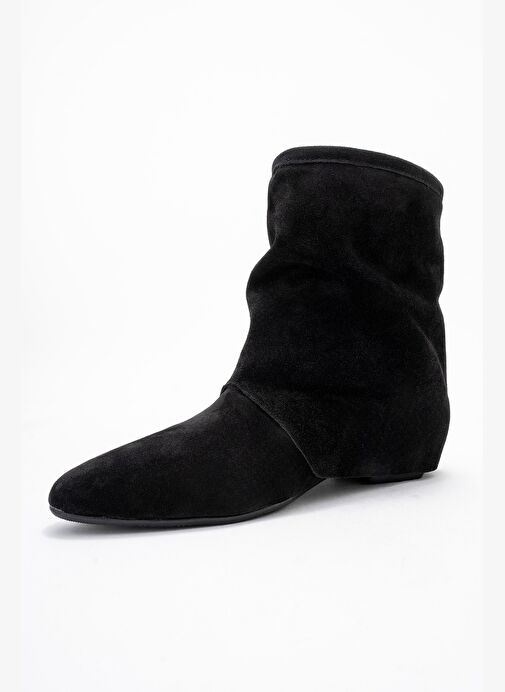 NOAR Siyah Süet Hakiki Deri Büzgülü Fermuarlı Kadın Bot - Görsel 5