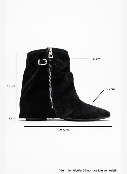 NOAR Siyah Süet Hakiki Deri Büzgülü Fermuarlı Kadın Bot - Görsel 7