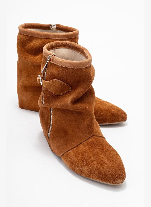 NOAR Taba Süet Hakiki Deri Büzgülü Fermuarlı Kadın Bot - Görsel 2
