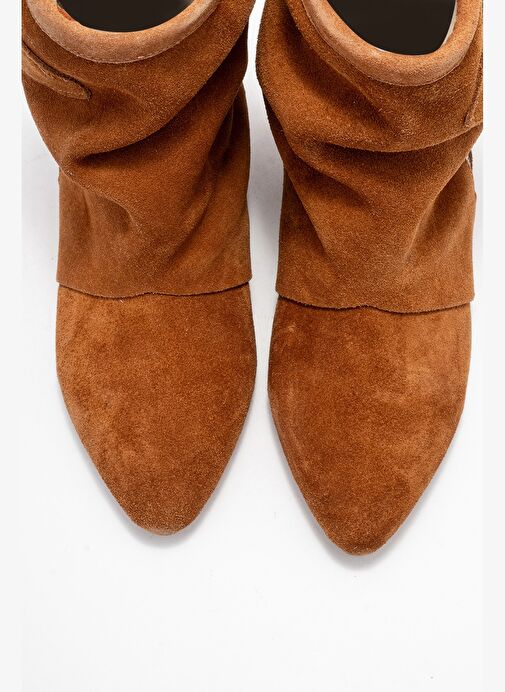 NOAR Taba Süet Hakiki Deri Büzgülü Fermuarlı Kadın Bot - Görsel 3