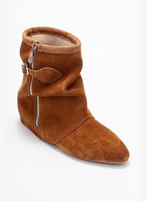 NOAR Taba Süet Hakiki Deri Büzgülü Fermuarlı Kadın Bot - Görsel 4