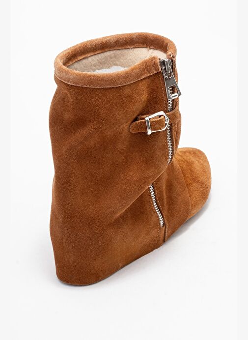 NOAR Taba Süet Hakiki Deri Büzgülü Fermuarlı Kadın Bot - Görsel 6