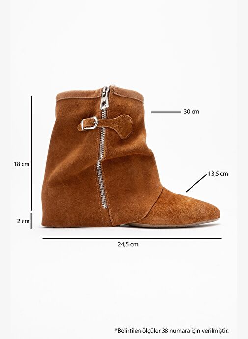 NOAR Taba Süet Hakiki Deri Büzgülü Fermuarlı Kadın Bot - Görsel 7