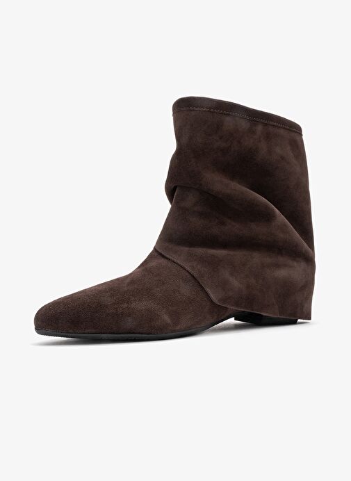 NOAR Kahverengi Süet Hakiki Deri Büzgülü Fermuarlı Kadın Bot - Görsel 5