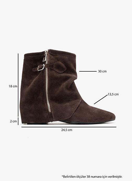 NOAR Kahverengi Süet Hakiki Deri Büzgülü Fermuarlı Kadın Bot - Görsel 7