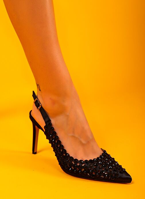 Sakura Kadın Abiye Topuklu Sandalet Siyah Saten - Görsel 4