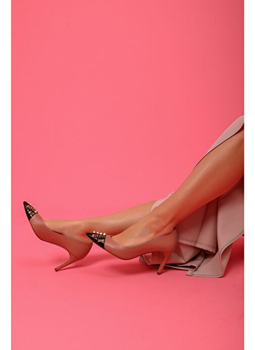 Vidya Gerçek Deri Kadın Topuklu Ayakkabı Pudra - Görsel 3