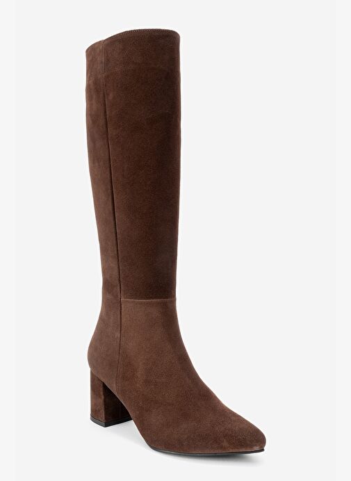 SEJAS Kahverengi Hakiki Deri Süet Kadın Topuklu Çizme - Görsel 4