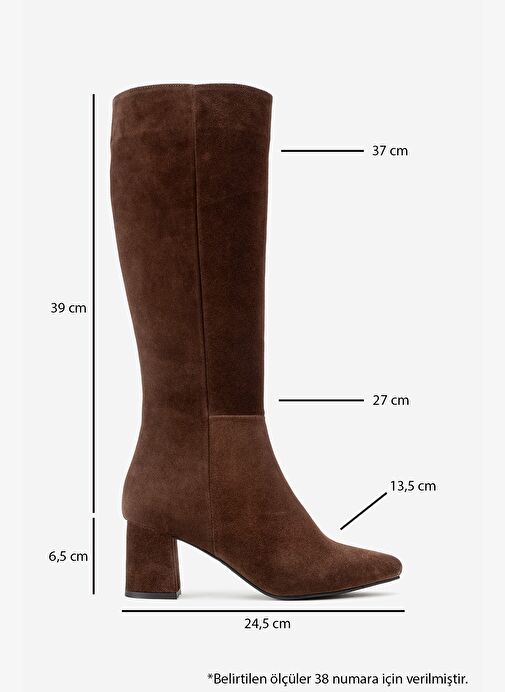 SEJAS Kahverengi Hakiki Deri Süet Kadın Topuklu Çizme - Görsel 7