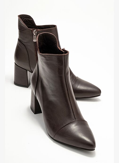 GAEL Kahverengi Cilt Hakiki Deri Kadın Kalın Topuklu Bot - Görsel 2