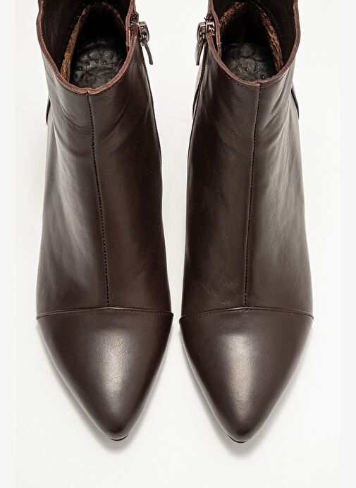 GAEL Kahverengi Cilt Hakiki Deri Kadın Kalın Topuklu Bot - Görsel 3