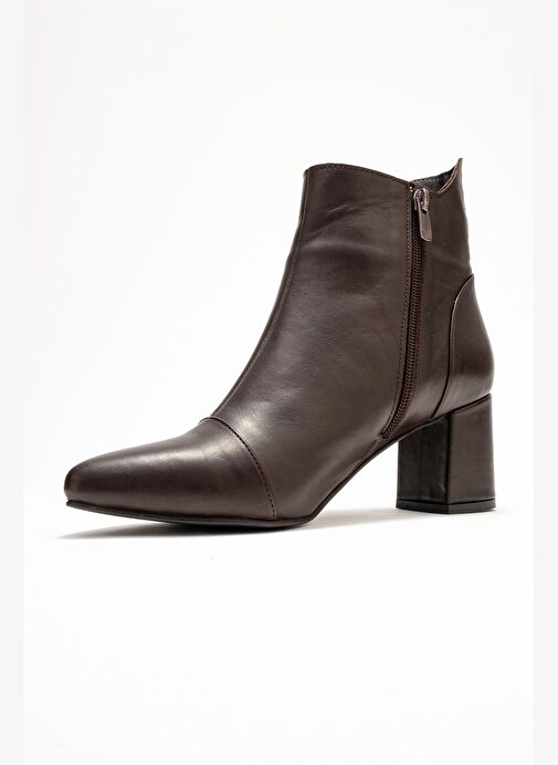 GAEL Kahverengi Cilt Hakiki Deri Kadın Kalın Topuklu Bot - Görsel 5