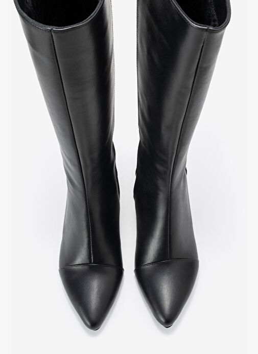 LUMIN Siyah Cilt Hakiki Deri Kadın Kalın Topuklu Çizme - Görsel 3