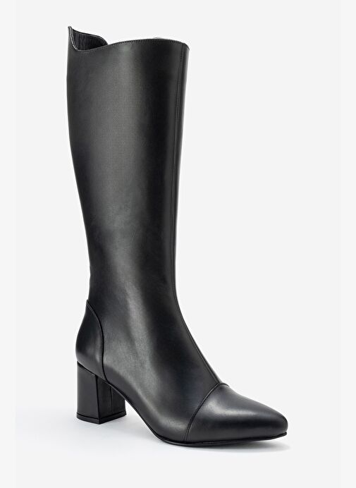 LUMIN Siyah Cilt Hakiki Deri Kadın Kalın Topuklu Çizme - Görsel 4