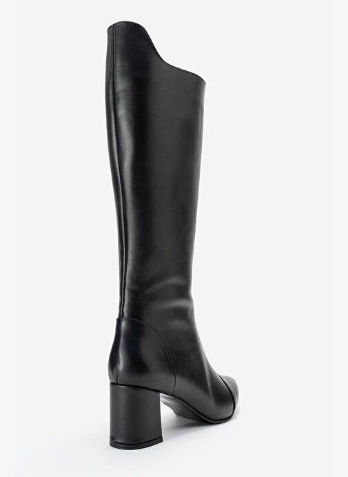 LUMIN Siyah Cilt Hakiki Deri Kadın Kalın Topuklu Çizme - Görsel 6