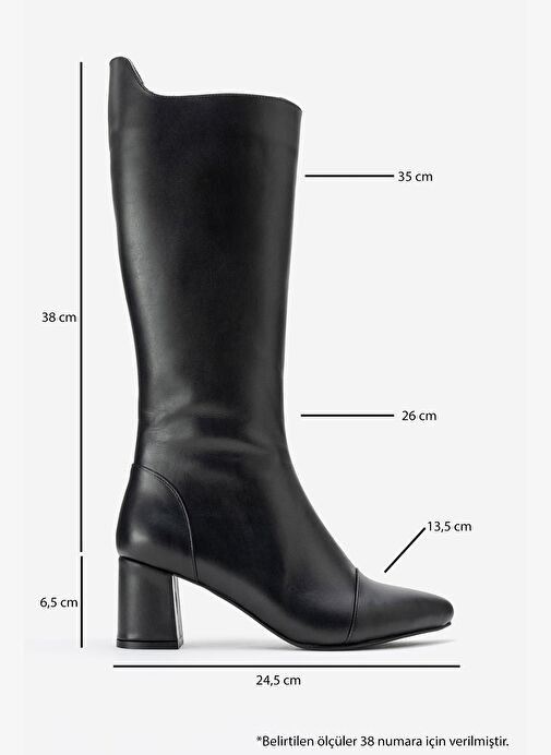 LUMIN Siyah Cilt Hakiki Deri Kadın Kalın Topuklu Çizme - Görsel 7