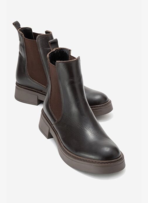 ORLISS Kahverengi Cilt Lastikli Hakiki Deri Kadın Chelsea Bot - Görsel 2