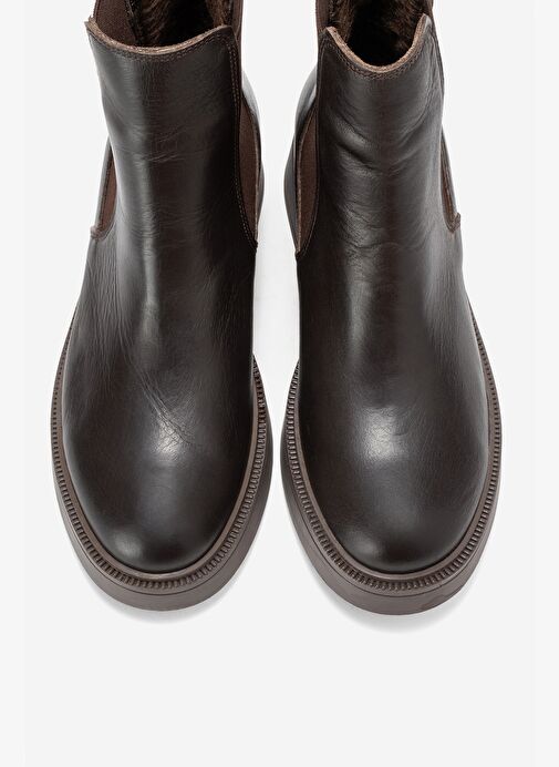 ORLISS Kahverengi Cilt Lastikli Hakiki Deri Kadın Chelsea Bot - Görsel 3