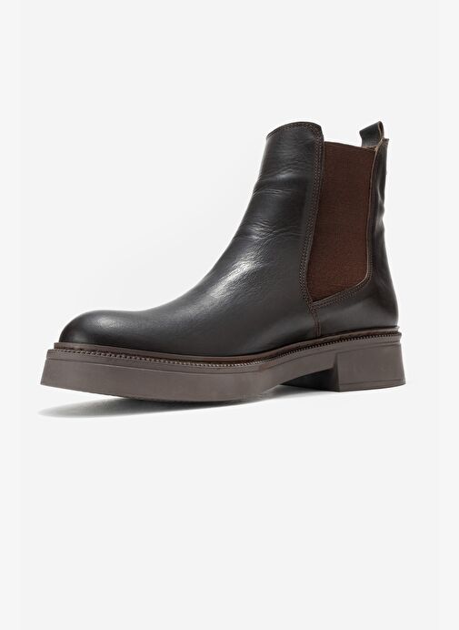 ORLISS Kahverengi Cilt Lastikli Hakiki Deri Kadın Chelsea Bot - Görsel 5