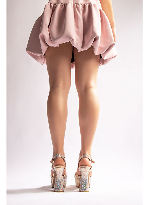 Camelia Kadın Abiye Platform Topuklu Ayakkabı Altın Taşlı - Görsel 4