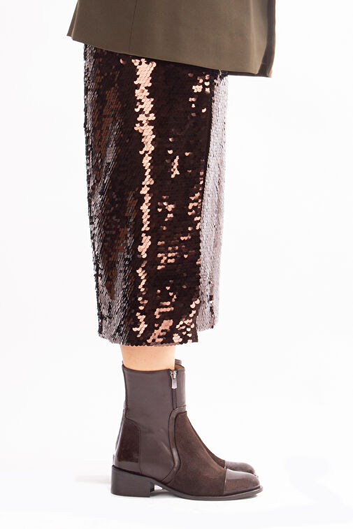 Sahay Gerçek Deri Kadın Bot Kahve Deri Süet Rugan - Görsel 2