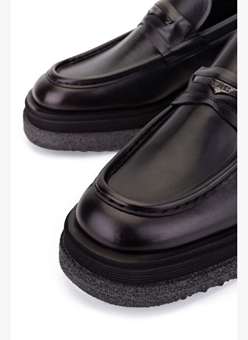 Tamer Tanca Erkek Hakiki Deri Siyah Loafer Ayakkabı - Görsel 5