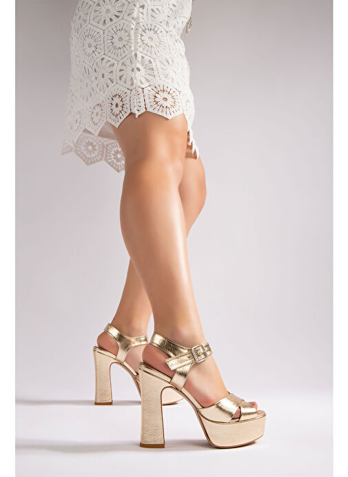 İsabella Kadın Platform Topuklu Ayakkabı Gold Kristal - Görsel 3