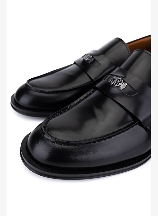 Roberto Cavalli Erkek Hakiki Deri Siyah Loafer Ayakkabı - Görsel 4