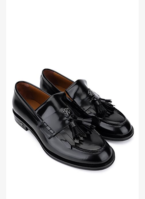Roberto Cavalli Erkek Hakiki Deri Siyah Loafer Ayakkabı - Görsel 3